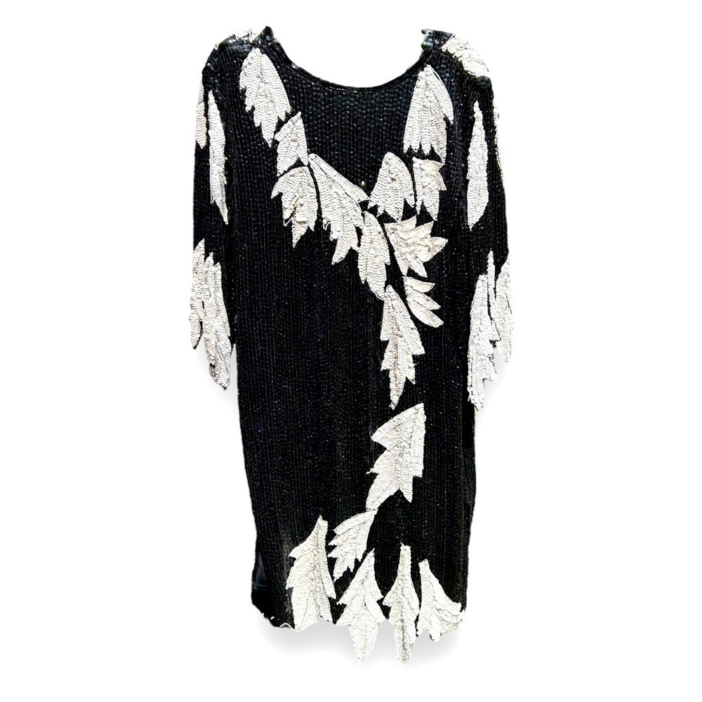 Swee Lo Vintage Sequins Flapper Dress Black White Short Sleeve 1920’s